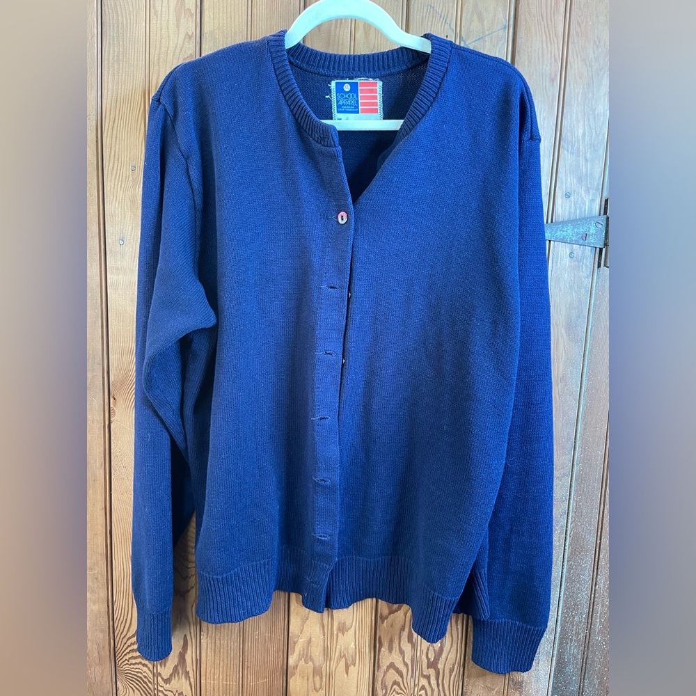School Apparel Inc Navy button down cardigan Size XL Made In America!
